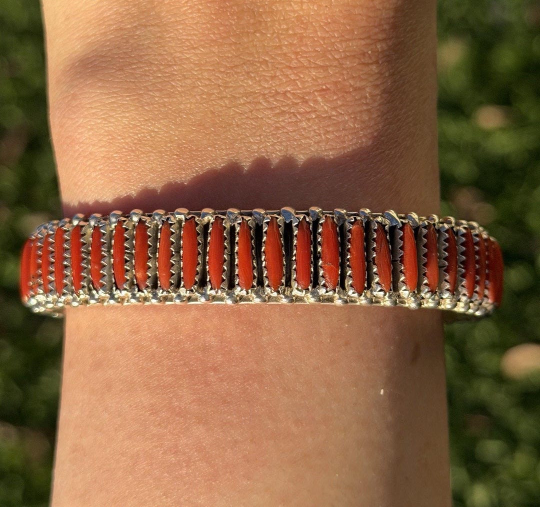 Navajo Native Sterling Silver Red Coral Cluster Cuff Bracelet Signed - Etsy