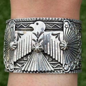 Sunshine Reeves Sterling Silver Thunderbird Cuff Bracelet Navajo Gift