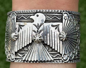 Sunshine Reeves Sterling Silver Thunderbird Cuff Bracelet Navajo