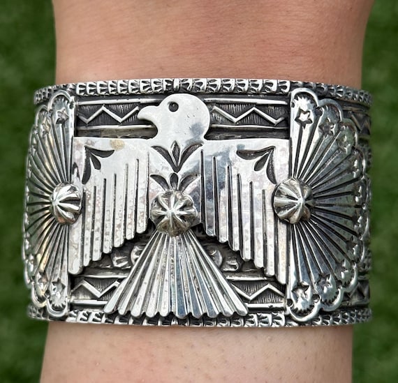 Sunshine Reeves Sterling Silver Thunderbird Cuff Bracelet Navajo