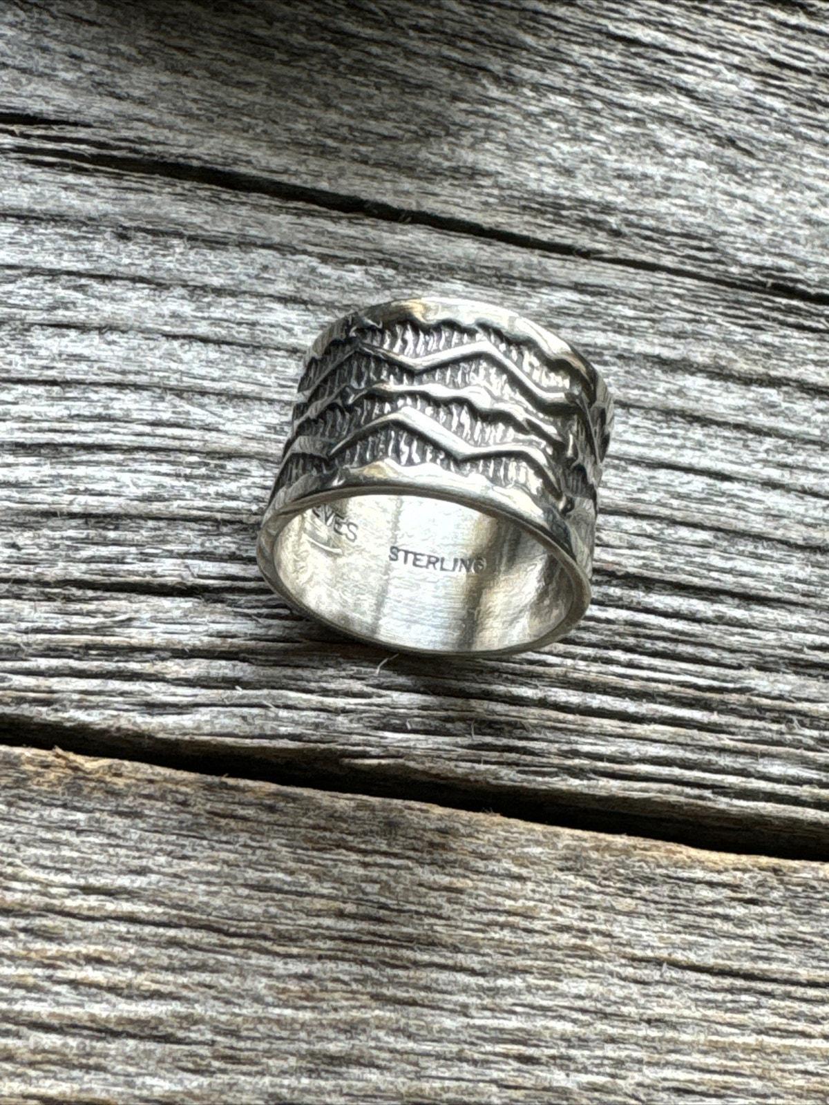 Sunshine Reeves 925 Sterling Silver Stamped Ring. Navajo Size 7.5