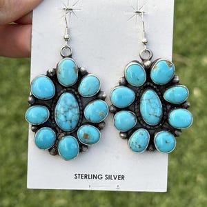 Navajo Sterling Silber Blau Türkis Cluster Ohrringe RB