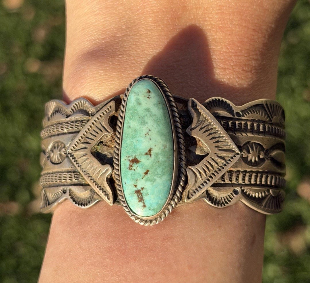 Navajo Native American Sterling Silver Turquoise Cuff Bracelet Maloney ...