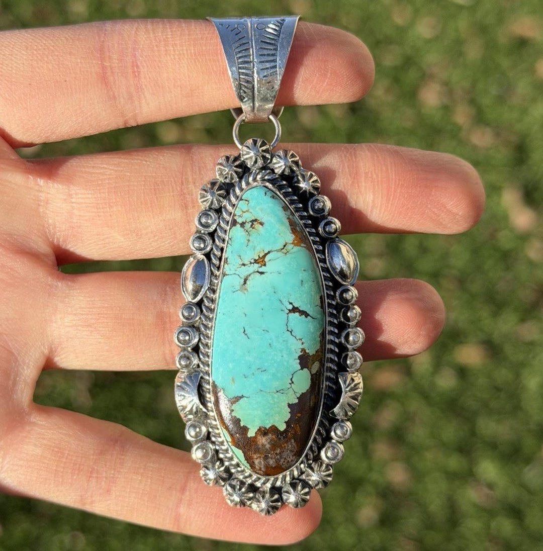 Navajo Sterling Silver Blue Turquoise Handmade Pendant K Yazzie Gift - Etsy