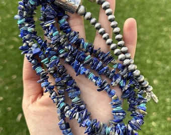 Sterling Silver Multi Strand Stone Lapis Turquoise Bead Necklace. 26 inch