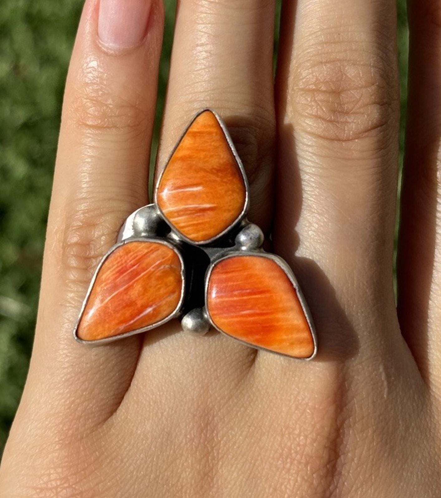 Jimmy Garcia Sterling Silver Orange Spiny Oyster Adjustable Ring