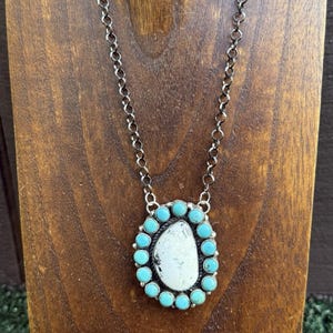 Navajo Sterling Silver White Buffalo Turquoise Cluster Chain Lariat Necklace CY