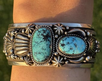 Navajo Sterling Silver & Royston Turquoise Cuff Bracelet-vintage