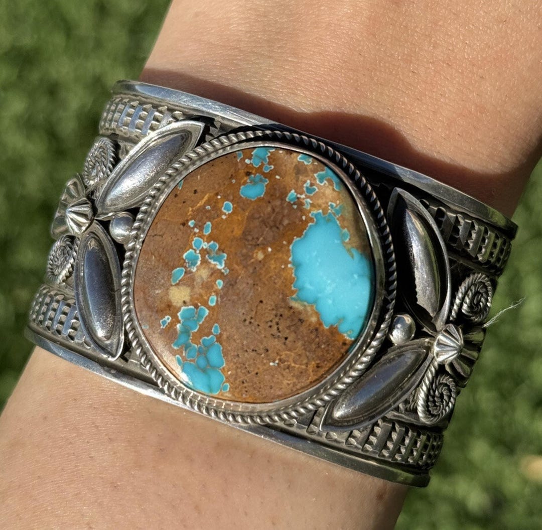 Andy Cadman Sterling Silver Blue Royston Turquoise Cuff Bracelet