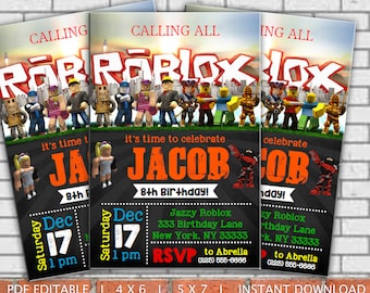 Invitación Del Cumpleaños De Roblox Invitación De Roblox Etsy - gorras de roblox en mercado libre argentina