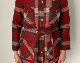 Vintage Pendleton Wool Coat | Red Plaid Belted Jacket | Made in USA