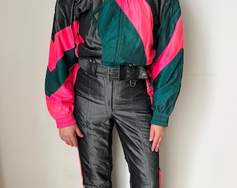 Vintage 90s Descente Ski Suit One Piece Men's S IT48 – Swiss Ski Team – Neon Pink Black Snowsuit – Made in Japan – Retro Ski Wear