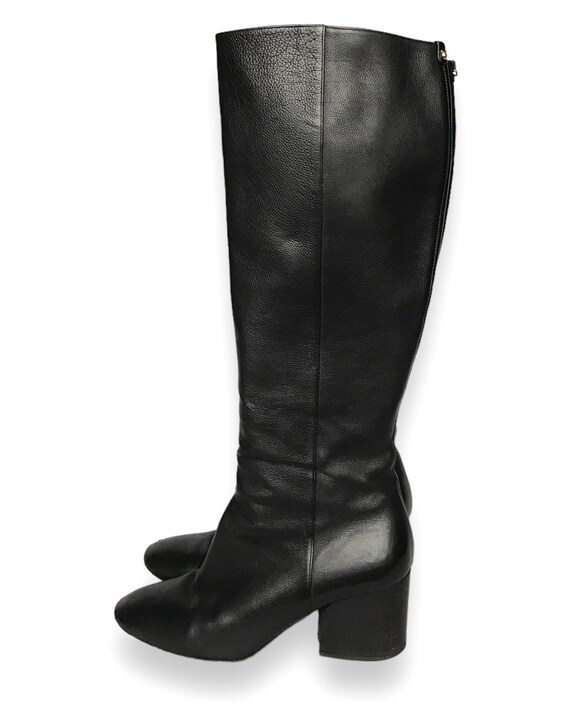 Vintage Salvatore Ferragamo Black Leather Knee High Boots US8.5 EU39 Made in Italy Designer Riding Boots Block Heel