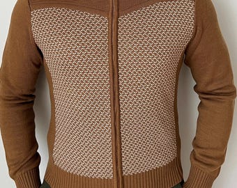 Vintage Gucci Wolle Seide Kaschmir Reißverschluss Strickjacke Braun Full-Zip Pullover Made in Italy Designer Strickjacke Herren M
