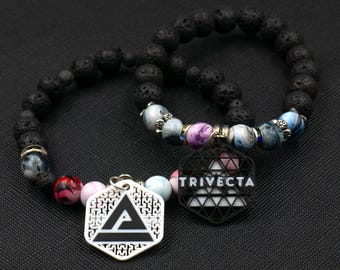 Six (6) Custom Trivecta Charms (2 Sided) - Tag Charms - Kandi Charms - 3D Printed