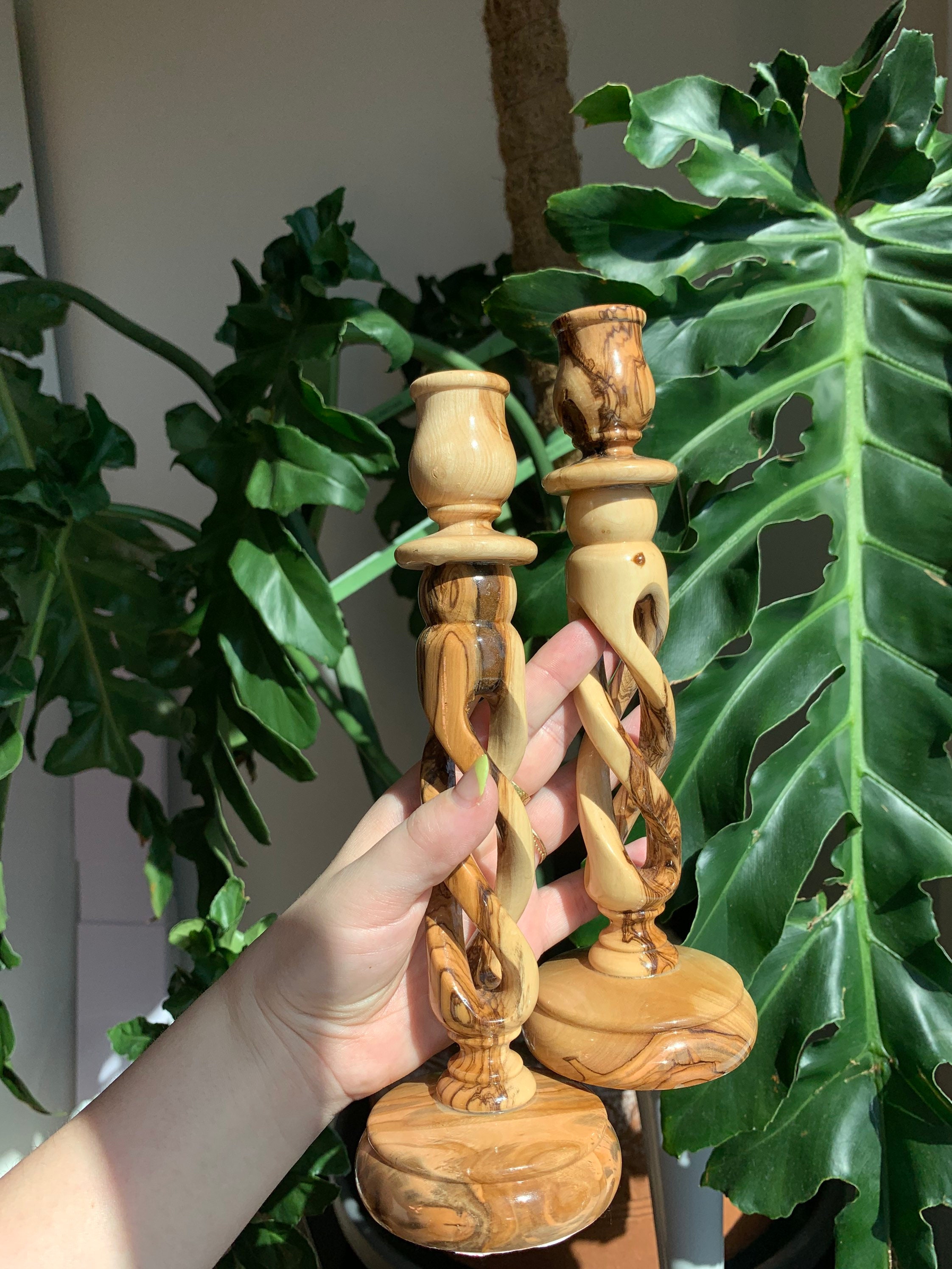 Candelabros de palo de vela de madera de olivo tallados a mano | Etsy