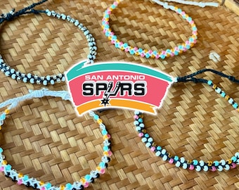 Spurs Beaded Anklet - Handmade San Antonio Spurs Ankle Bracelet - Adjustable Boho Anklet - Team Spirit Gift for Her