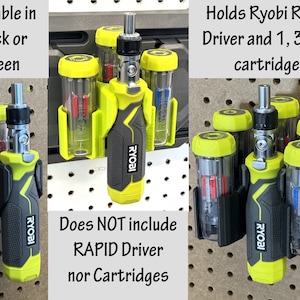 Holder for Ryobi RAPID Assembly Driver | Mounts to the Wall, Ryobi Link Wall Rails, or Pegboard | Does NOT include Tool | Tool Organization