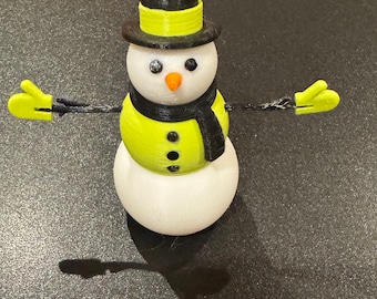 3D printed Ryobi green poseable snowman 3.25” tall figurine toy winter