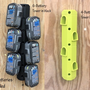 Battery Storage Tower for Ryobi 18v One+ batteries | Mounts to Wall | Space saver storage for garage, shop, or mancave tool organizer