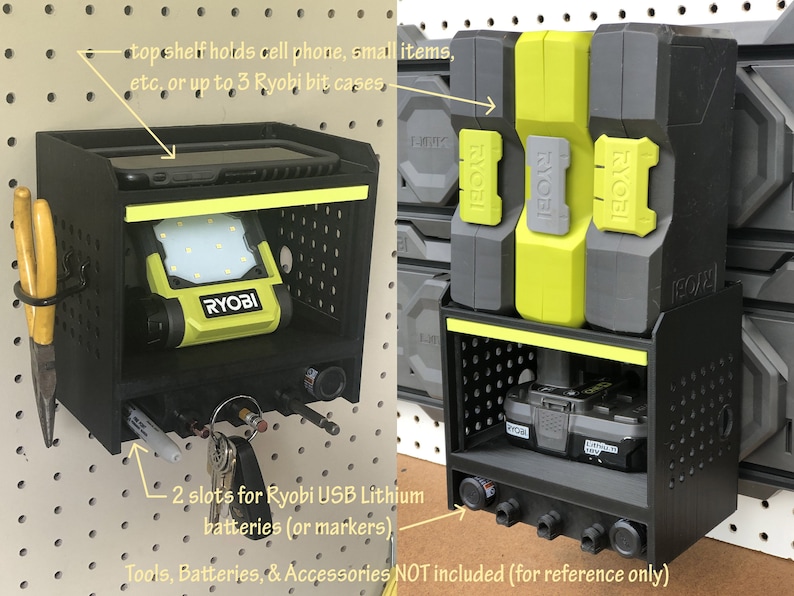 Mini Cabinet for Wall, Pegboard, or Ryobi Link Wall Rails Holds USB ...
