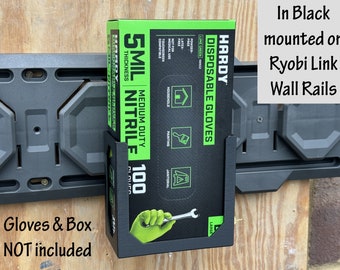 Holder for Box of Nitrile Gloves | Mounts to Wall, Pegboard, or Ryobi Link Wall Rails | Garage, Shop, or Mancave Organization