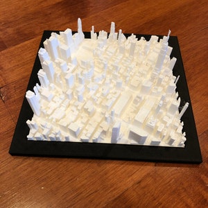 7”x7.125”x2” high(at Empire State Building) 3D printed PLA plastic model of Manhattan New York City skyline cityscape