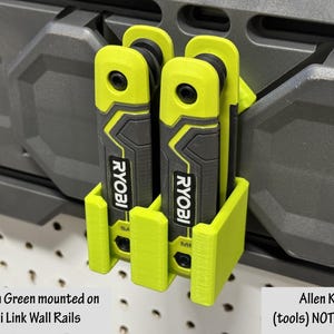 Holder for 2 Ryobi Allen Keys that mounts to Wall, Link Rails, or Pegboard | Does NOT include Allen Keys | Garage or Workshop Organization