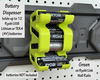 Dispenser Holder for up to 12 Ryobi USB Lithium or Tek4 4v Batteries | Does NOT include batteries | Garage or Workshop Organization