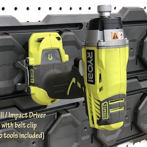 Holder for Ryobi 18v One+ Tool at a 10-degree angle that mounts to Wall, Pegboard, or Ryobi Link Wall Rail | Does NOT include tool