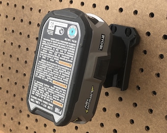 Ryobi 18v One+ Battery Holder for Wall, Pegboard, or Ryobi Link Wall Rail. Garage, mancave, shop storage, tool organization, workshop