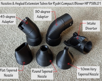 Tapered Nozzles and Angled Adapters, Diverter for Ryobi 18v Compact Blower PSBLB01 - Blower NOT included