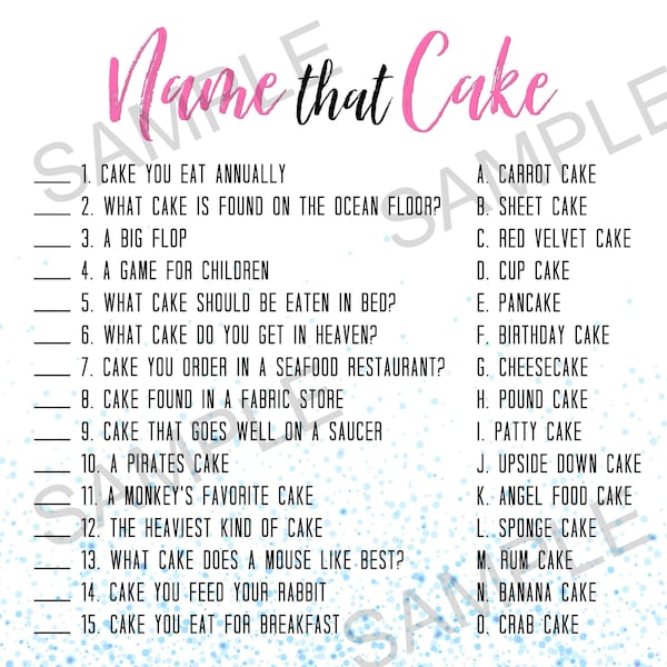 Name That Cake Game Sheet (Digital File)