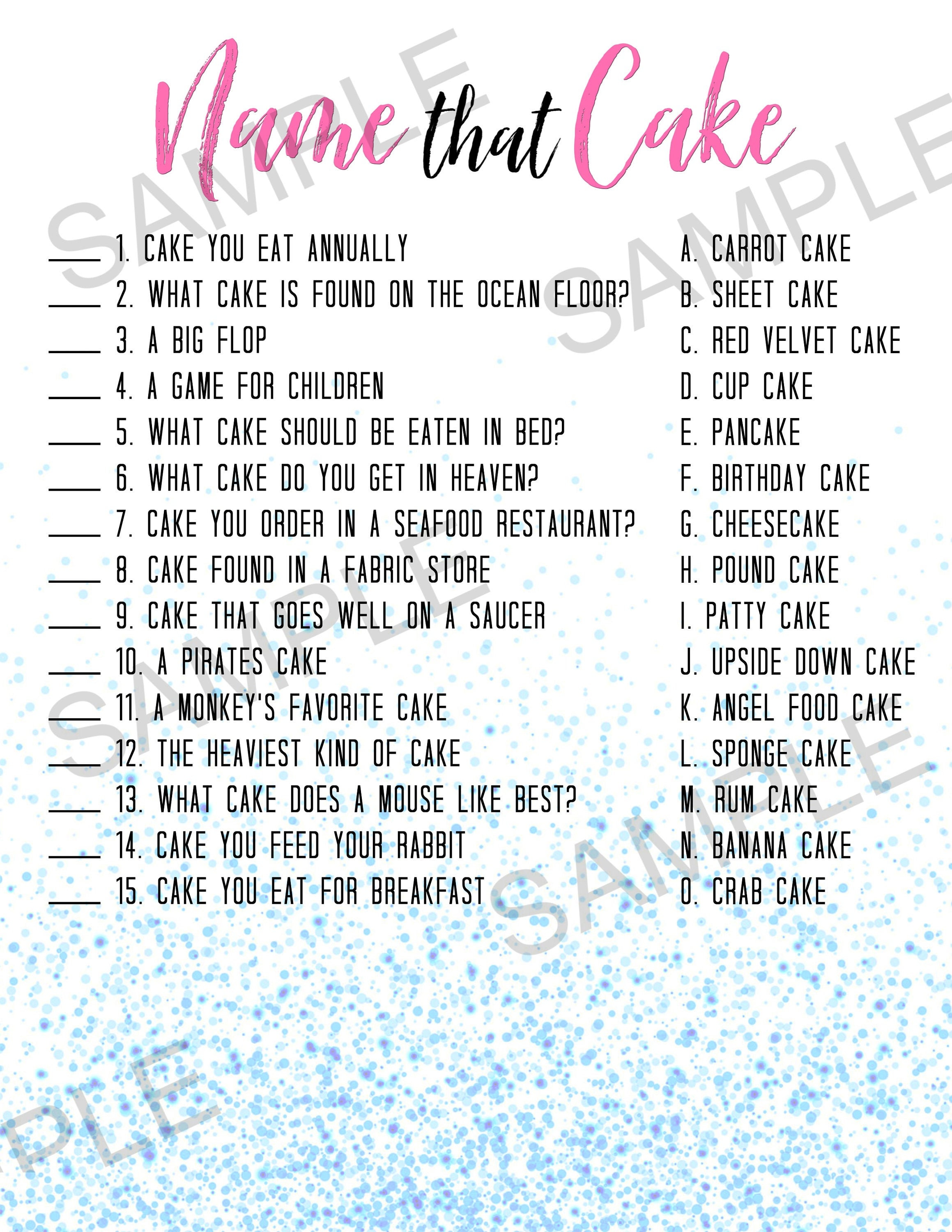 Name That Cake Game Sheet (digital File) - Etsy