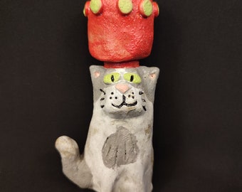 Handmade ceramic cat candle holder