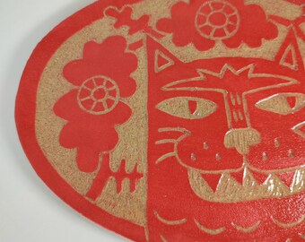 Colourful ceramic cat plate