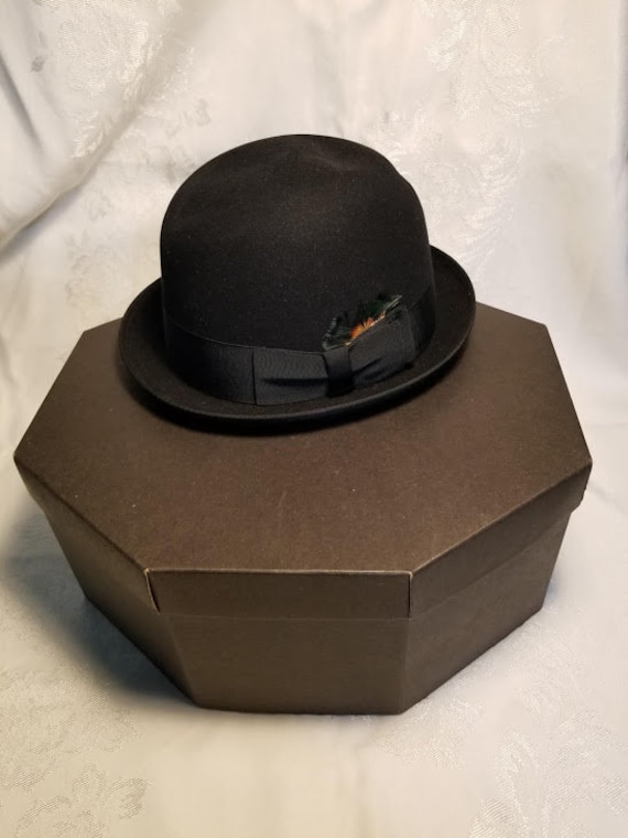 Vintage Woman Black Fedora Hat and Hat Box