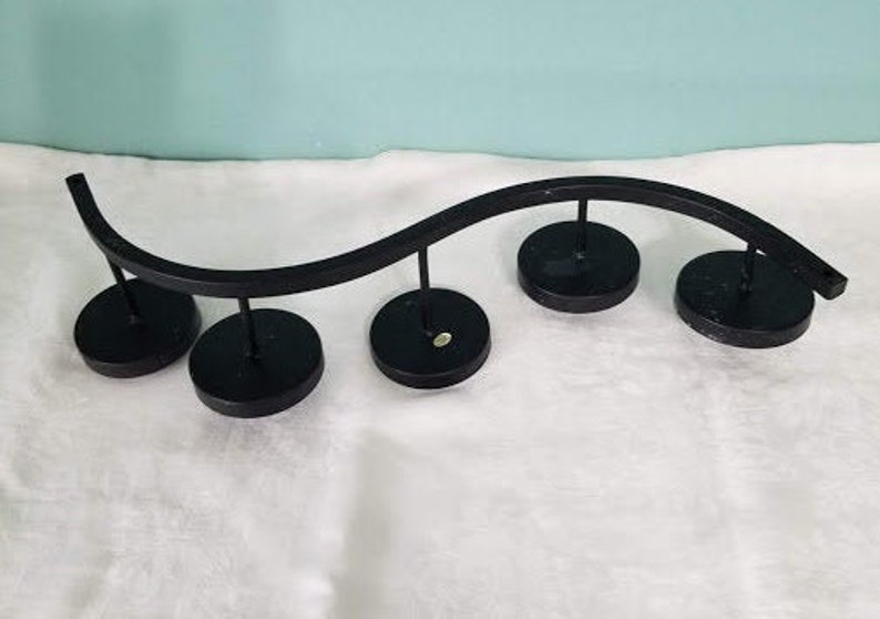 Five Flat Bottom Black Metal Candle Holder