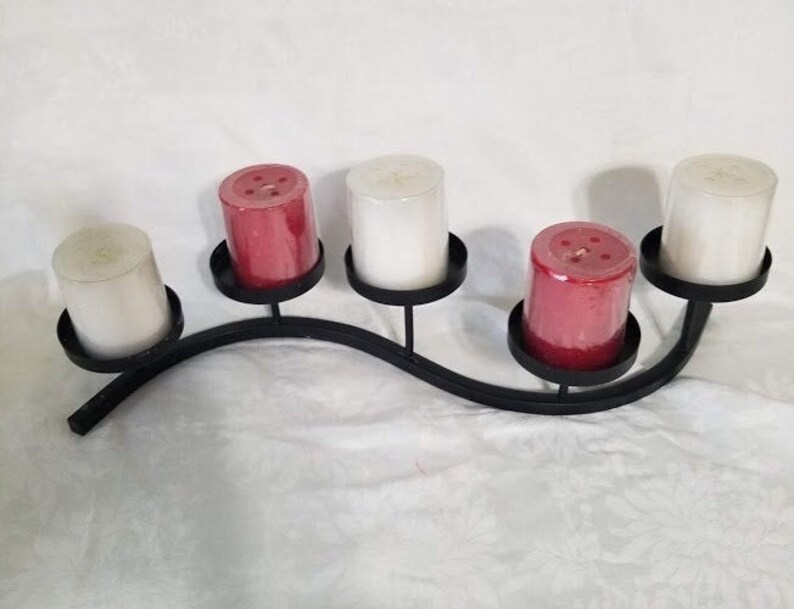 Five Flat Bottom Black Metal Candle Holder