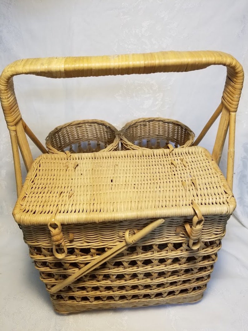 Vintage Wicker Silverware Caddy Basket Etsy
