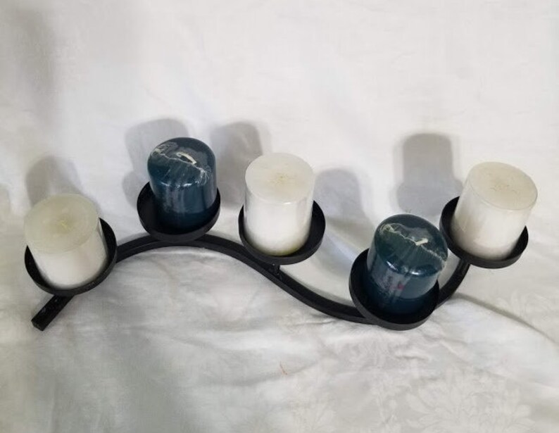 Five Flat Bottom Black Metal Candle Holder