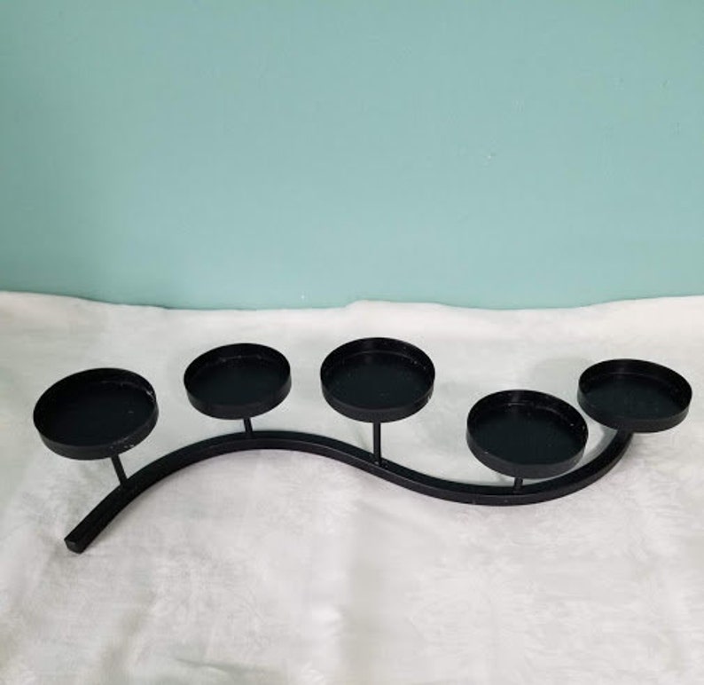 Five Flat Bottom Black Metal Candle Holder