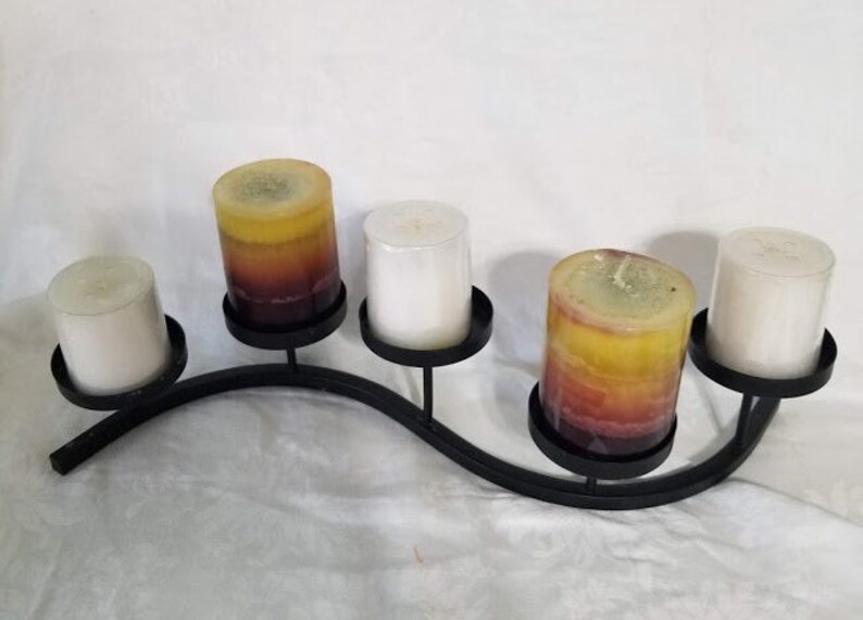 Five Flat Bottom Black Metal Candle Holder