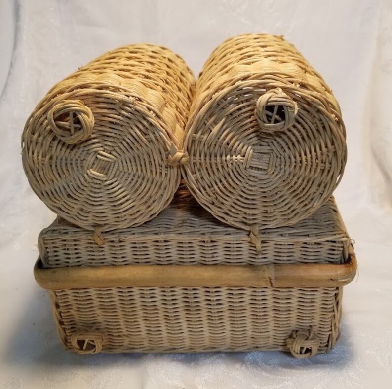 Vintage Wicker Silverware Caddy Basket Etsy