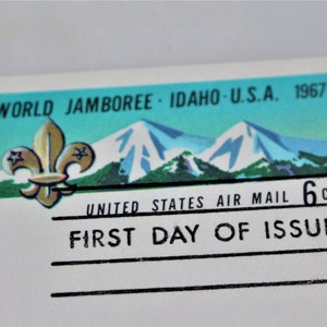 1967 World Jamboree Gedenk Briefmarke und Karte + Idaho Briefmarke + Vintage Boy Scouts + Ersttagsbriefmarke + Farragut State Park