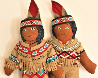 Native American Dolls + Vintage Doll Set + Handmade Dolls + Running Bear + Moonbeam + Baby Blossom + Vintage Toys + Sewing Collectible + OOP