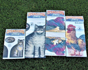 1977 Sew It Yourself Rag Toys + Sewing Patterns + Tabby Cat + Tabby Kitten + Rooster Chicks + Rochester + The Toy Works + NOS DEAD STOCK!