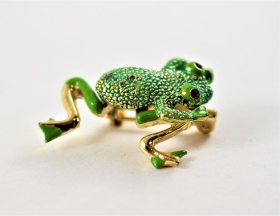 Vintage Jewelry + Green Frog Brooch + Frog Lapel … - image 3