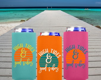 High Tide & Good Vibes Slim Can Cooler | Slim Can Hugger | Gift for Her | Summer Gifts | Fun Can Coolers