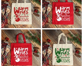 Warm Wishes and Snowman Kisses Tote | Christmas Totes | Holiday Totes | Christmas Bags | Gifts for Her